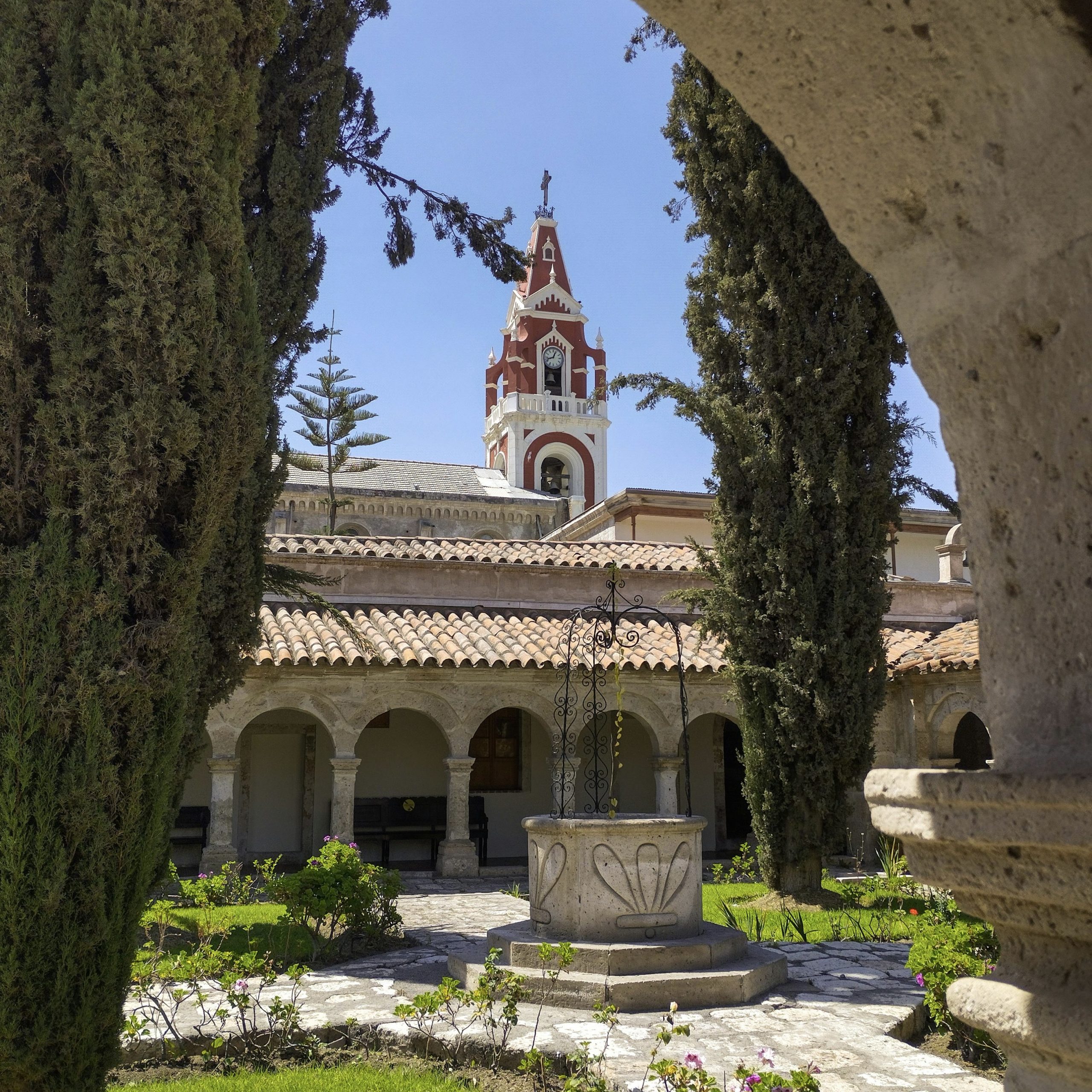 Courtyard and Bell Tower of Recoleta Monastery and Museum, Arequipa, Peru