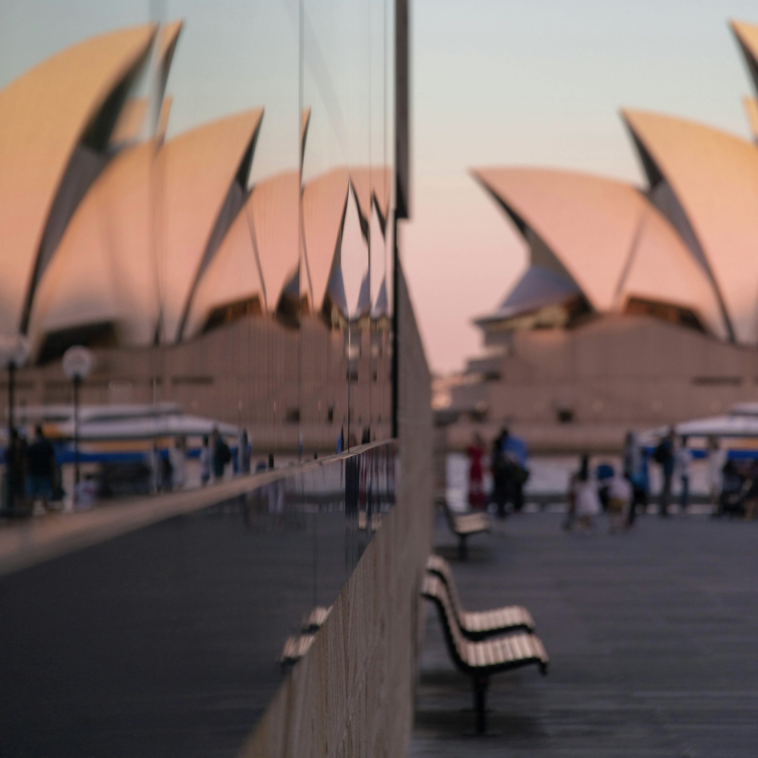 Sydney Opera House mirrored in the glass reflection, Sydney, Australia